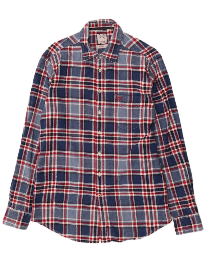 Crew Clothing Мужская фланелевая рубашка по индивидуальному заказу, средний синий клетчатый хлопок