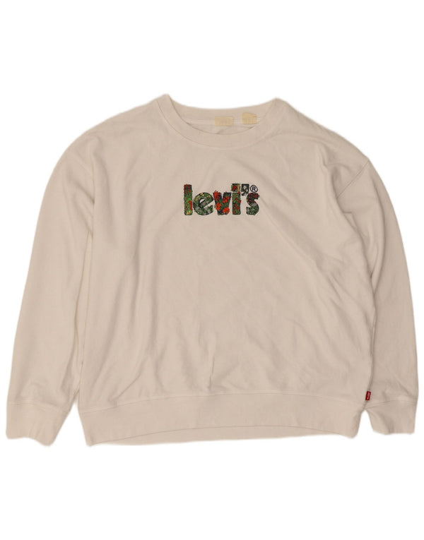 Женский свитер с рисунком Levi's, джемпер UK 18 XL, белый хлопок
