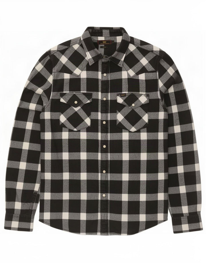 Мужская фланелевая рубашка Lee Slim Fit, средний черный цвет, хлопок в клетку