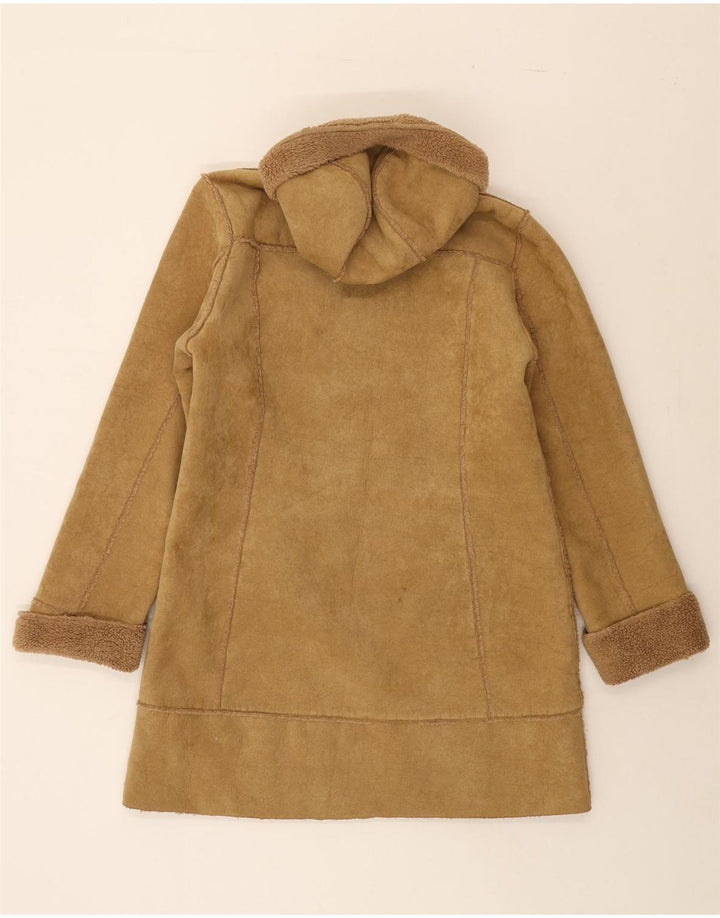 VINTAGE Womens Hooded Sherpa Overcoat UK 14 Medium Brown Vintage Vintage and Second-Hand Vintage from Messina Hembry 
