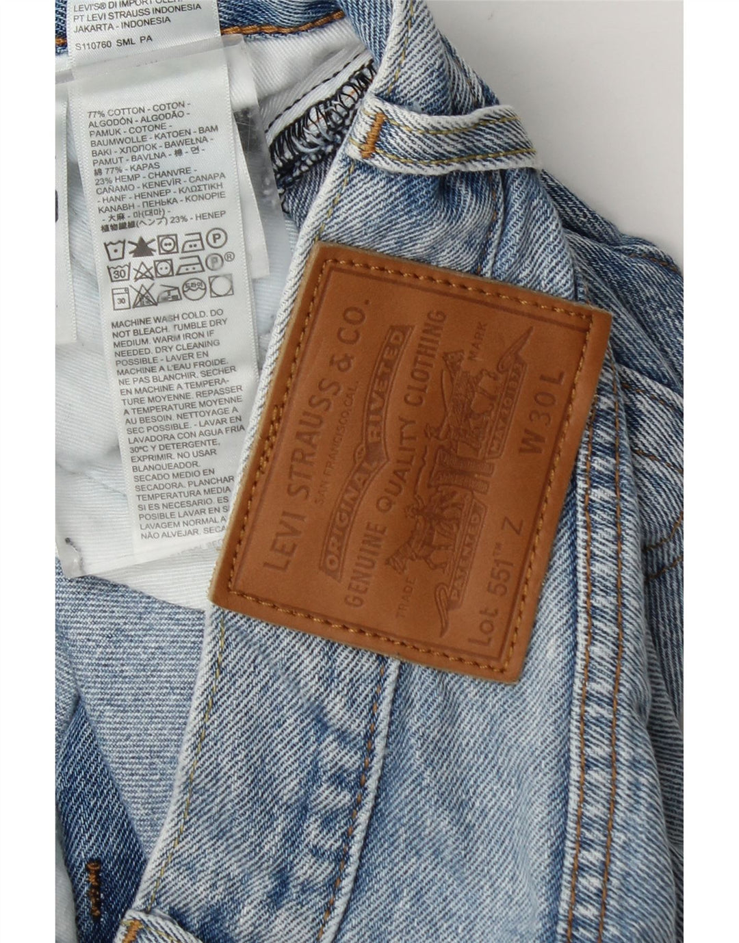 Мужские прямые джинсы Levi's 551 W30 L27 синие, хлопок