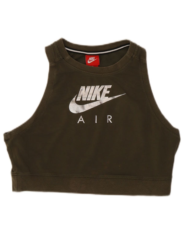 Женский укороченный жилет с графическим рисунком Nike UK 14, большой цвет хаки, хлопок с цветными блоками