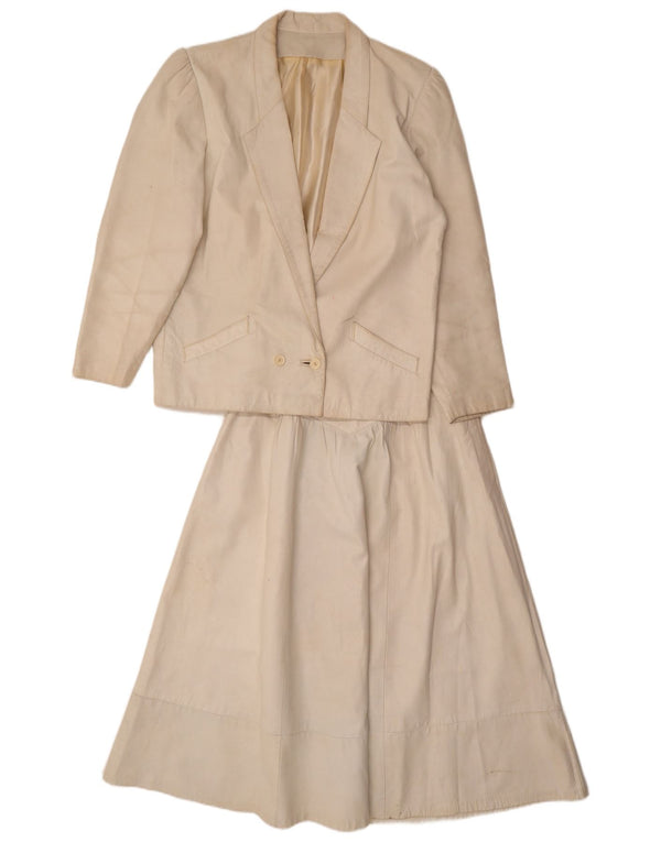 Винтажный женский кожаный комплект из 2 юбок UK 12 Medium W26 Off White