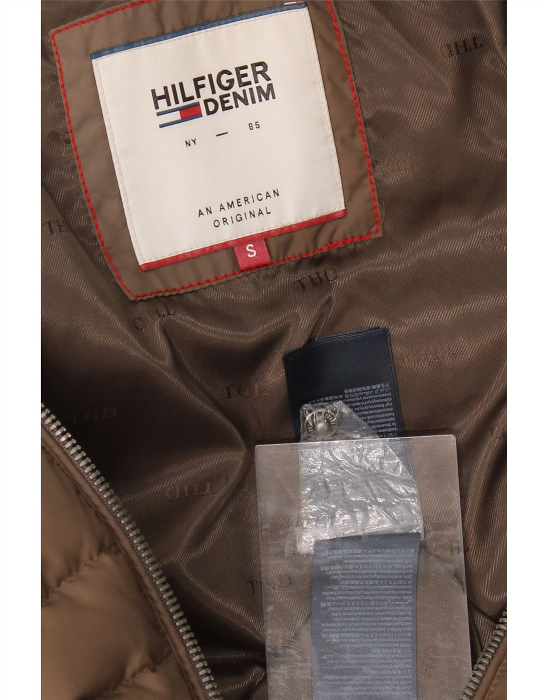 TOMMY HILFIGER Womens Hooded Padded Coat UK 10 Small Brown Polyester