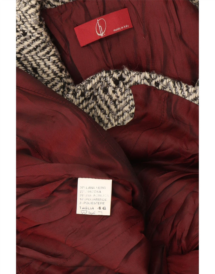 Винтажный женский пиджак на двух пуговицах IT 46, большой серый шерстяной узор с рисунком «елочка»