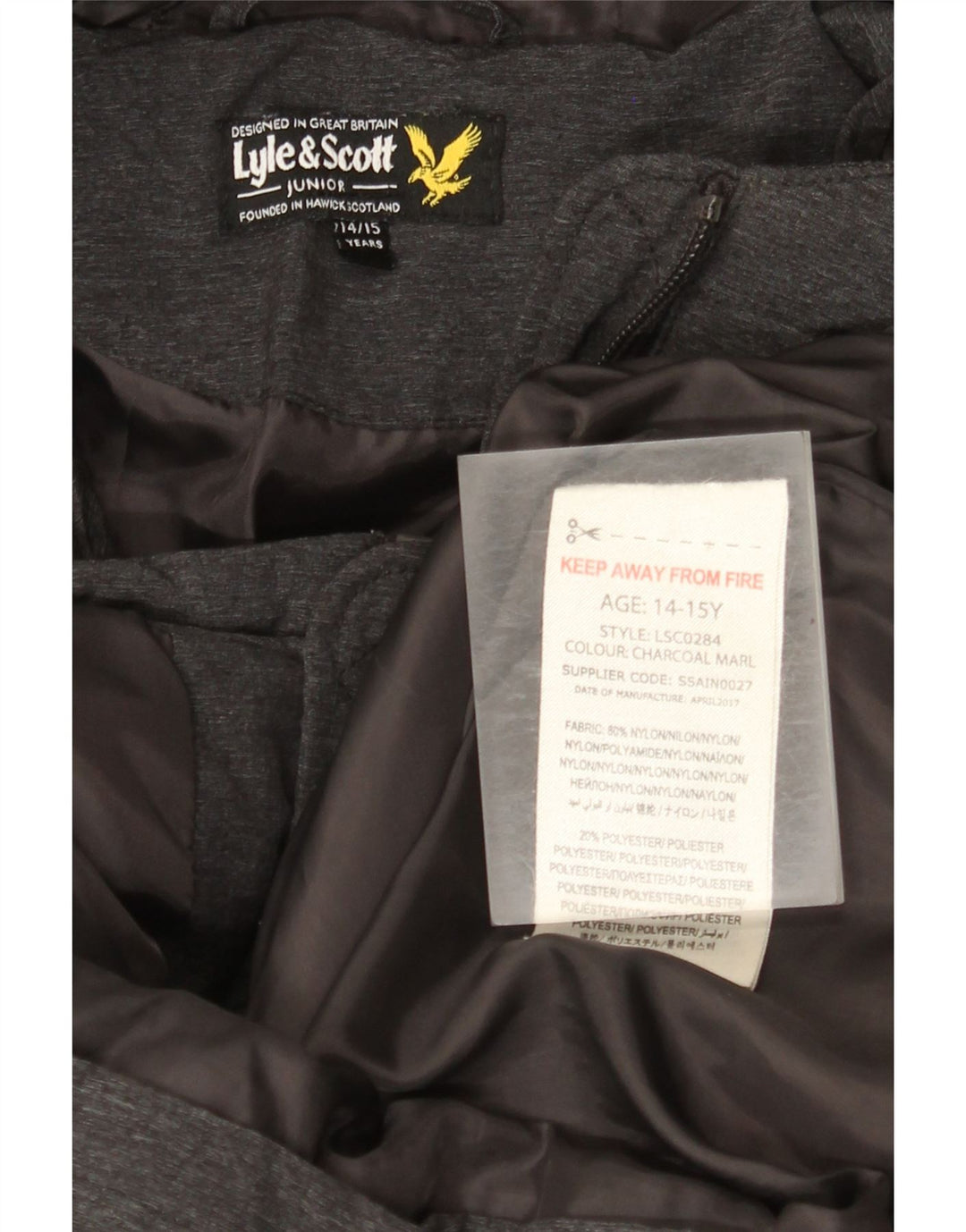 Утепленная куртка Lyle & Scott для мальчиков с капюшоном, 14–15 лет, серый нейлон