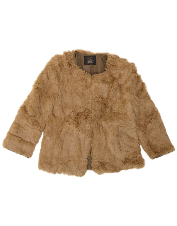 Женская куртка из искусственного меха Zara с рукавом 3/4 UK 12, средний коричневый акрил