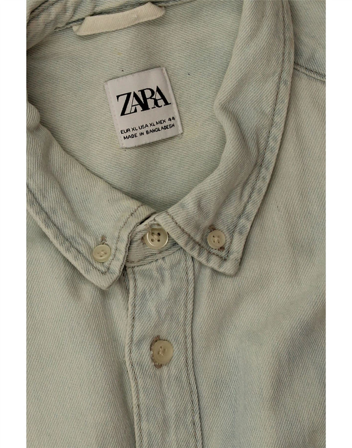 Мужская джинсовая рубашка Zara XL, синяя, хлопок
