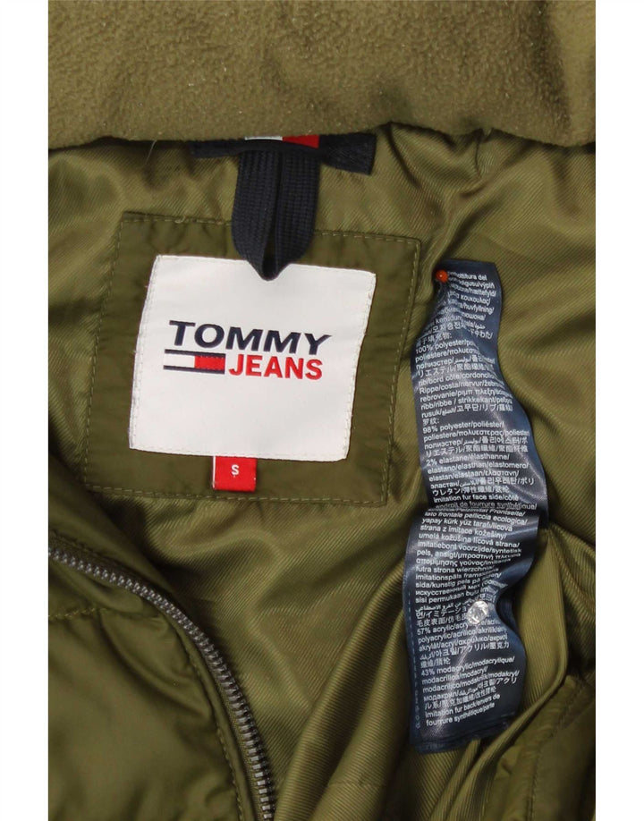 Tommy Hilfiger Женская стеганая куртка с капюшоном UK 10, маленький цвет хаки, полиэстер