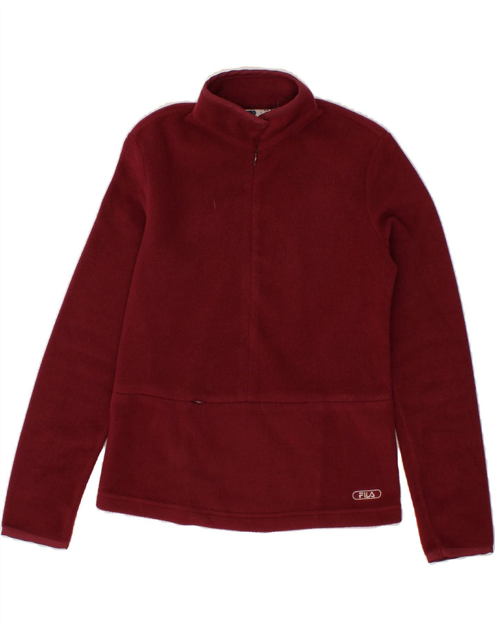 FILA Womens Zip Neck Fleece Jumper IT 40/42 Small Burgundy Polyester Vintage Fila and Second-Hand Fila from Messina Hembry 