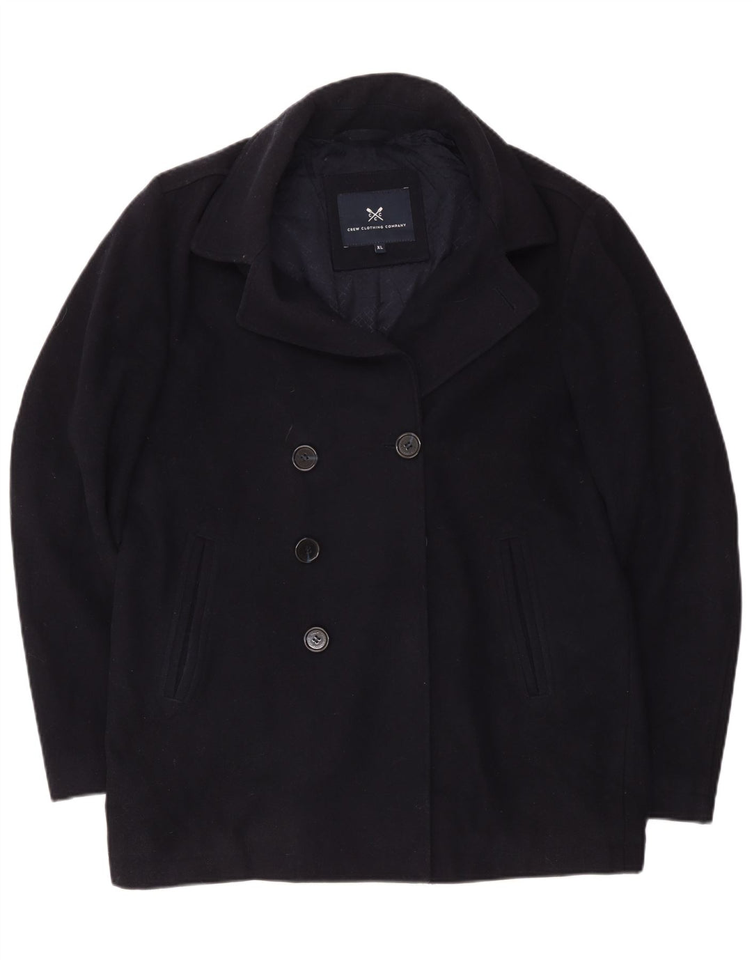 Crew Clothing Мужское двубортное пальто UK 42 XL Темно-синее шерстяное