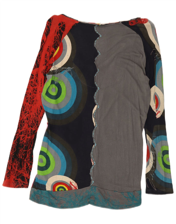Женский топ DESIGUAL с длинным рукавом и рисунком, UK 18 XL, разноцветный, с геометрическим узором