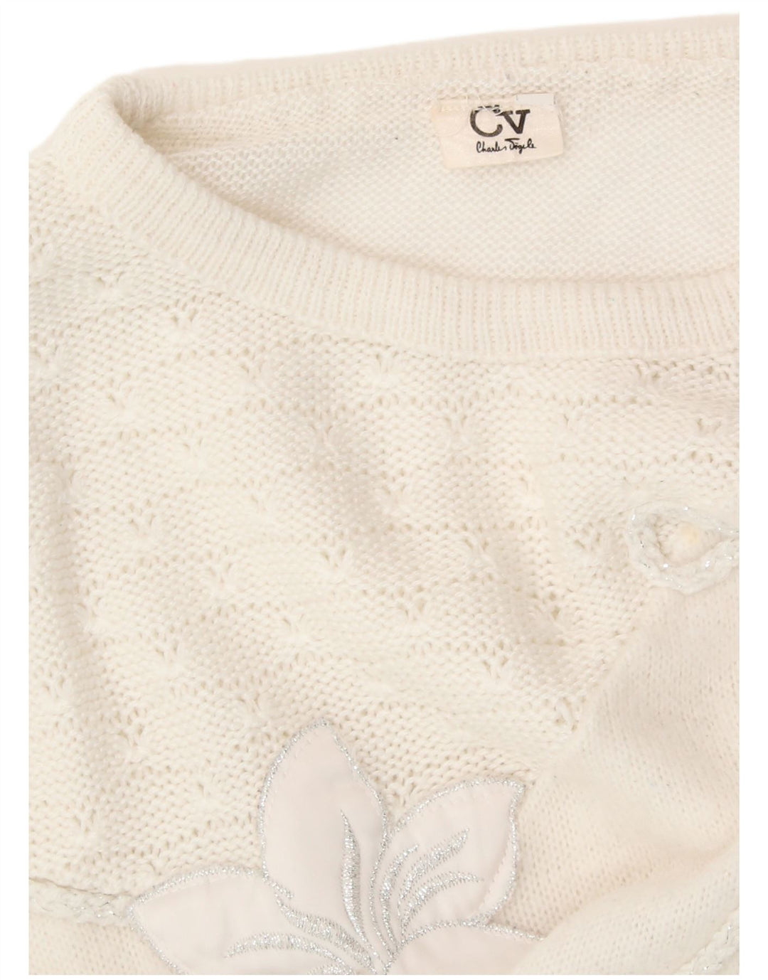 Женский джемпер с круглым вырезом CHARLES VOGELE UK 18 XL, белый с цветочным принтом