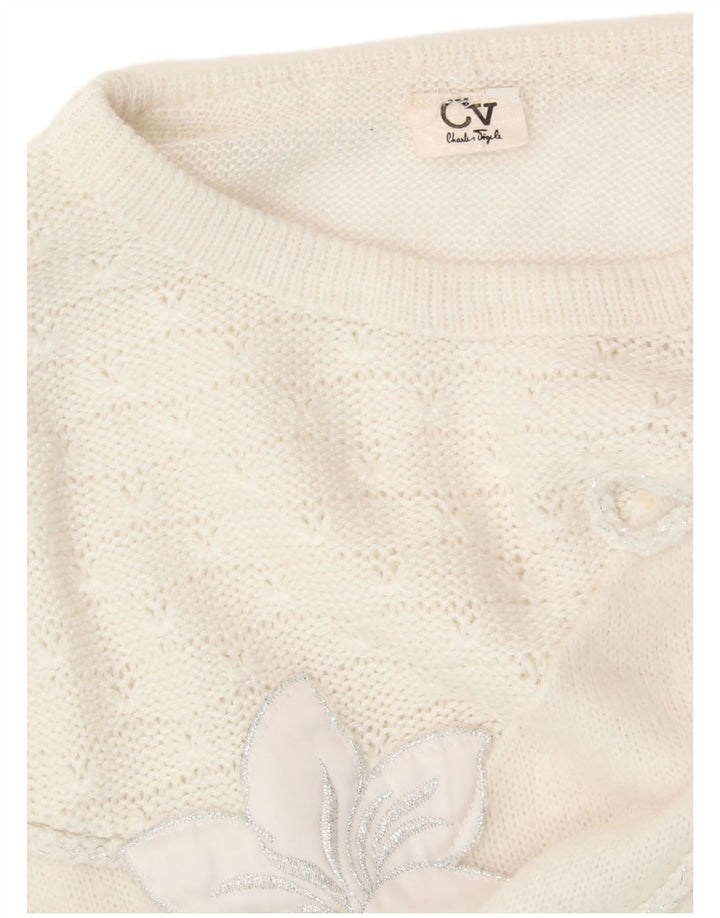 Женский джемпер с круглым вырезом CHARLES VOGELE UK 18 XL, белый с цветочным принтом