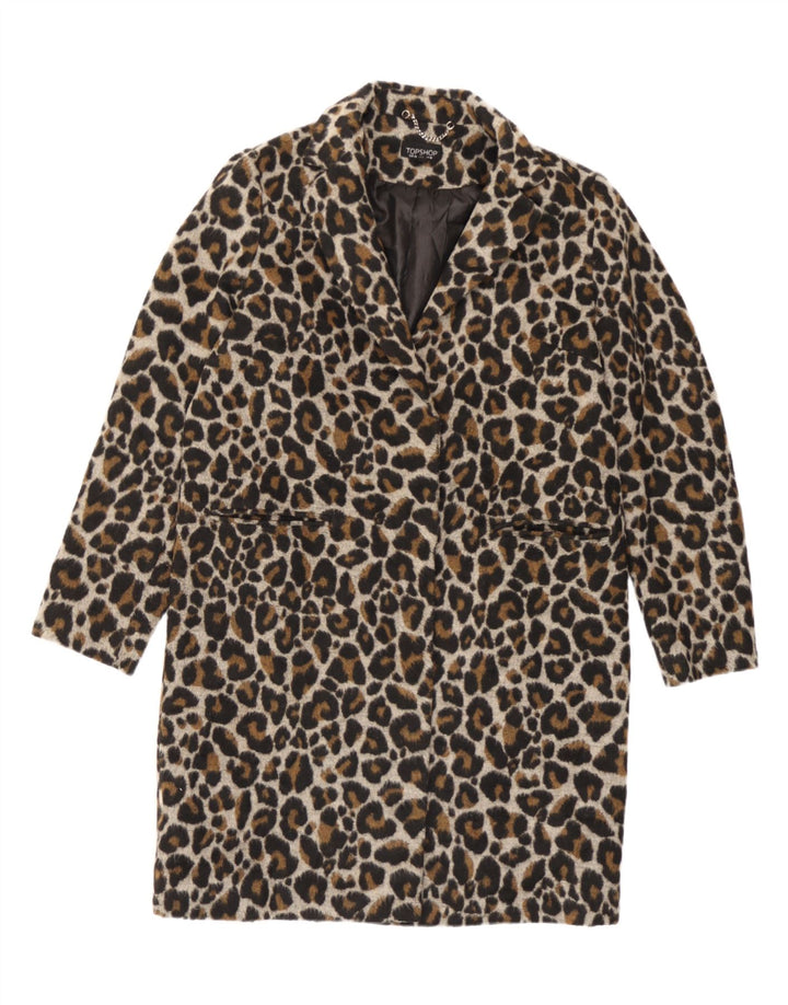 Женское пальто оверсайз Topshop UK 10, маленькое коричневое полиэстер с животным принтом