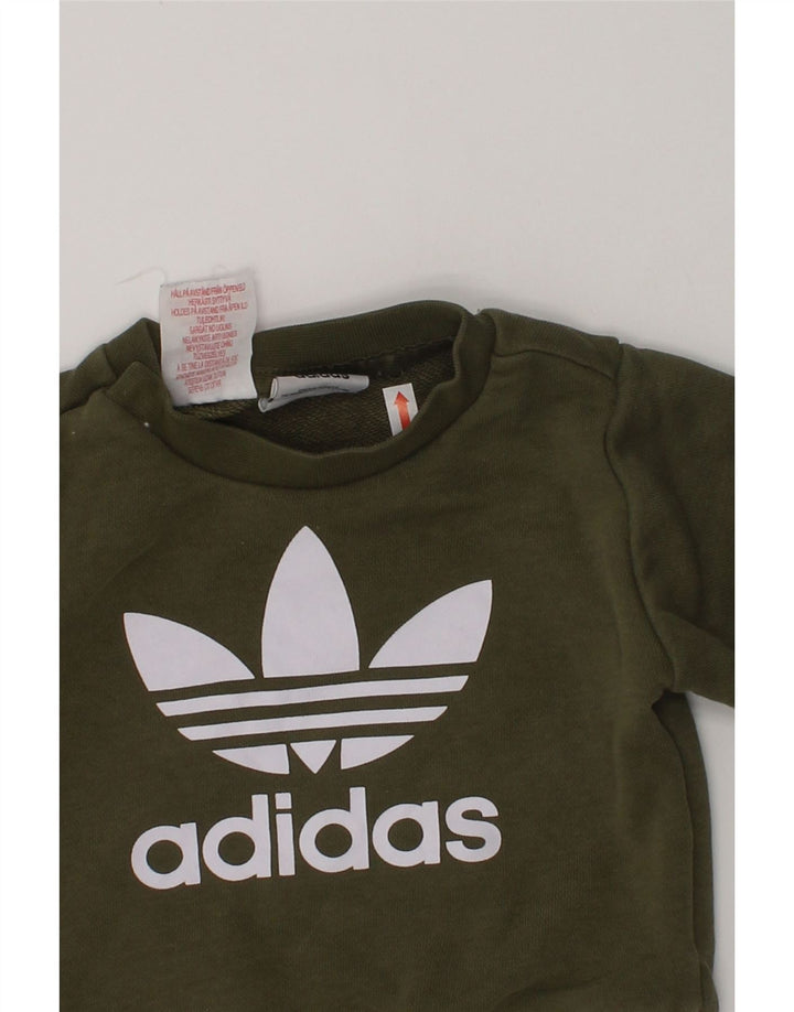 ADIDAS Baby Boys Graphic Sweatshirt Jumper 3-6 Months Khaki Cotton | Vintage Adidas | Thrift | Second-Hand Adidas | Used Clothing | Messina Hembry 