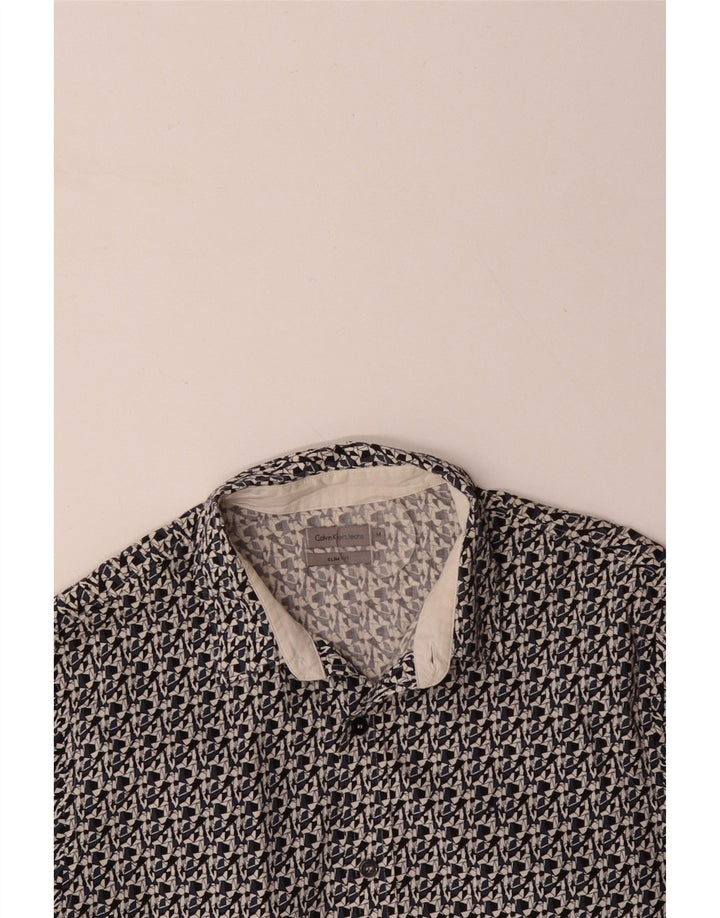 CALVIN KLEIN JEANS Мужская рубашка приталенного кроя, средний черный хлопок с геометрическим узором