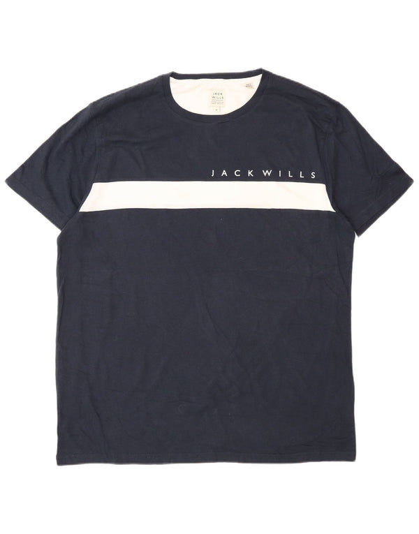 Мужская футболка с рисунком Jack Wills, XL, темно-синяя, хлопок с цветными блоками