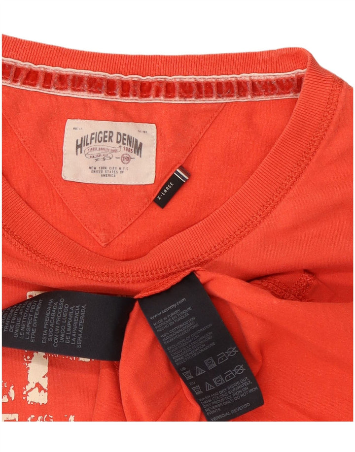 Мужской топ с рисунком Tommy Hilfiger, длинный рукав, красный хлопок, размер XL