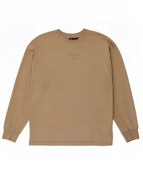 Zara Женский оверсайз-топ с длинными рукавами, средний бежевый хлопок