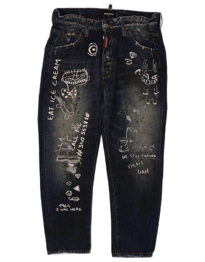 Женские укороченные джинсы с рисунком Dsquared2 IT 44 Medium W34 L23 Темно-синие