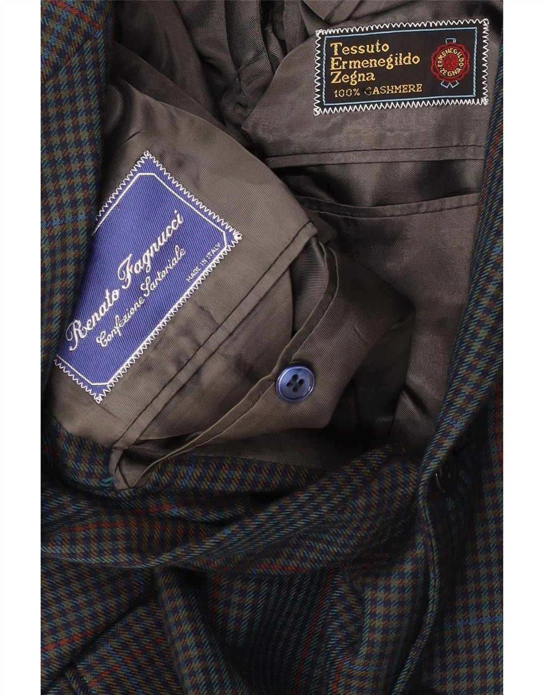 Мужской пиджак Ermenegildo Zegna с 3 пуговицами UK 40, большой темно-синий в клетку