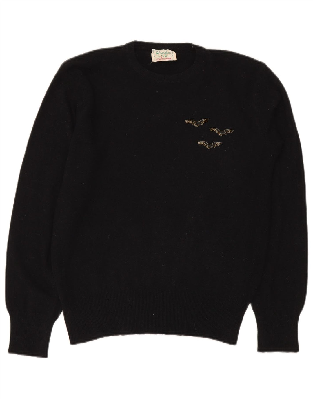 Женский джемпер с круглым вырезом Benetton IT 50 XL, черный, шерсть