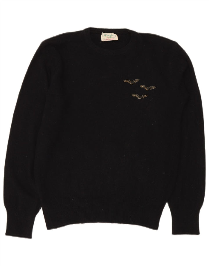 Женский джемпер с круглым вырезом Benetton IT 50 XL, черный, шерсть