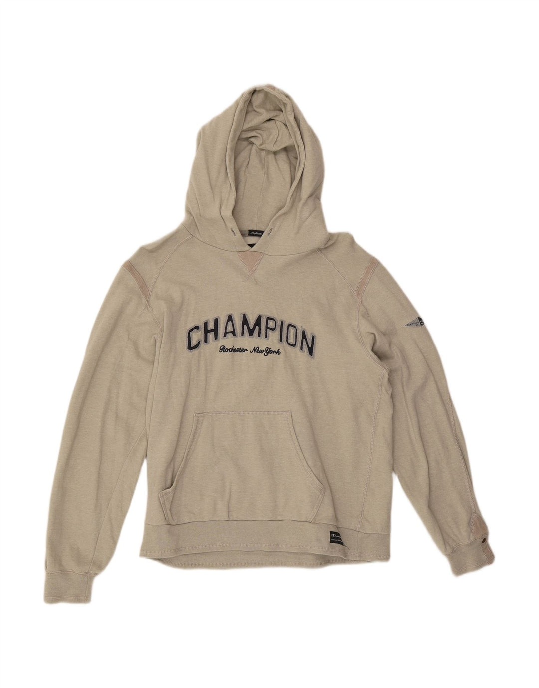 CHAMPION Mens Graphic Hoodie Jumper Medium Beige Cotton