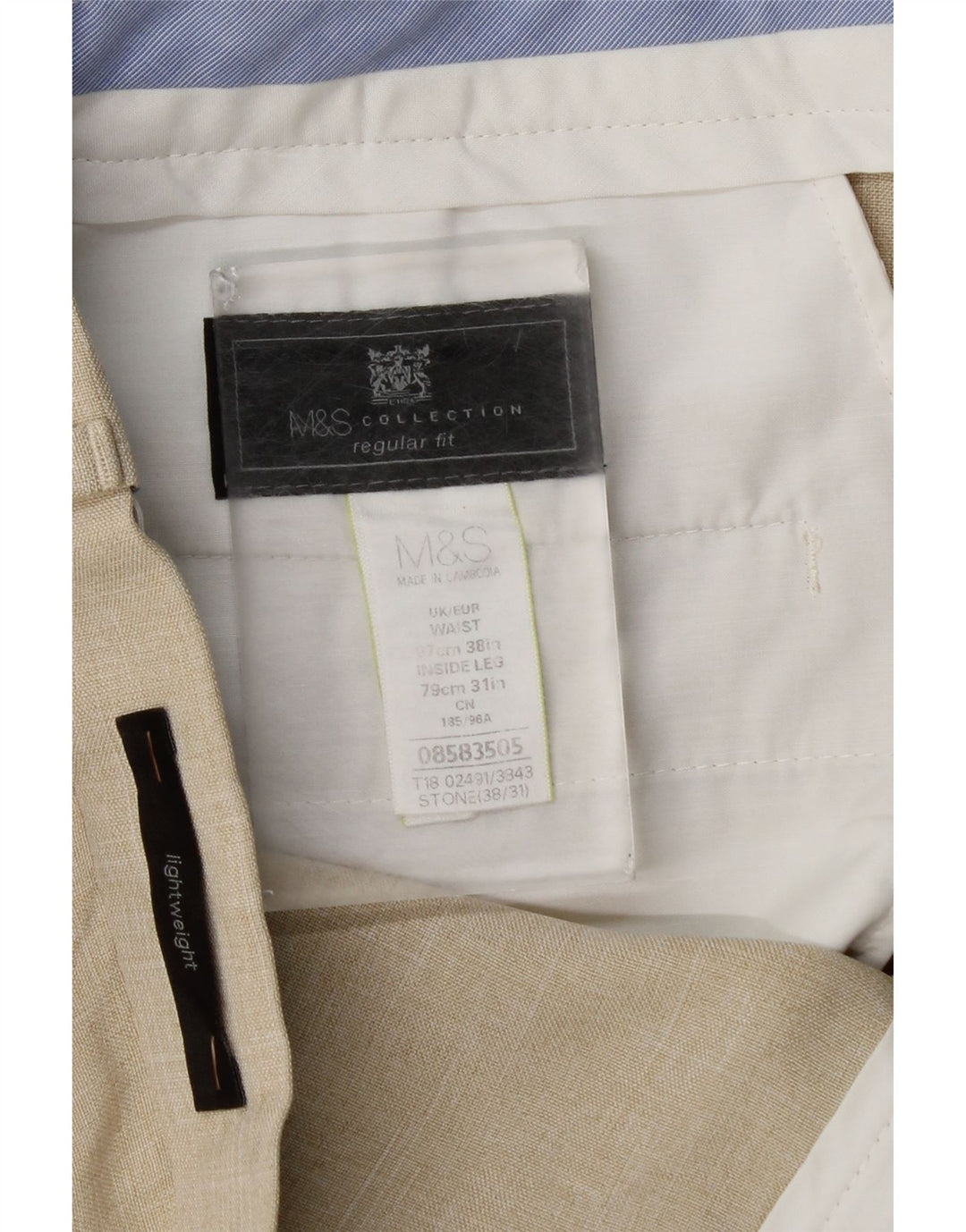 Мужские прямые костюмные брюки стандартного кроя Marks & Spencer W38 L31, бежевая клетка