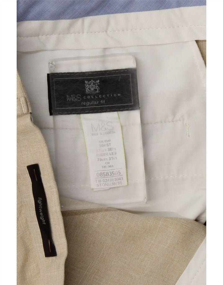 Мужские прямые костюмные брюки стандартного кроя Marks & Spencer W38 L31, бежевая клетка