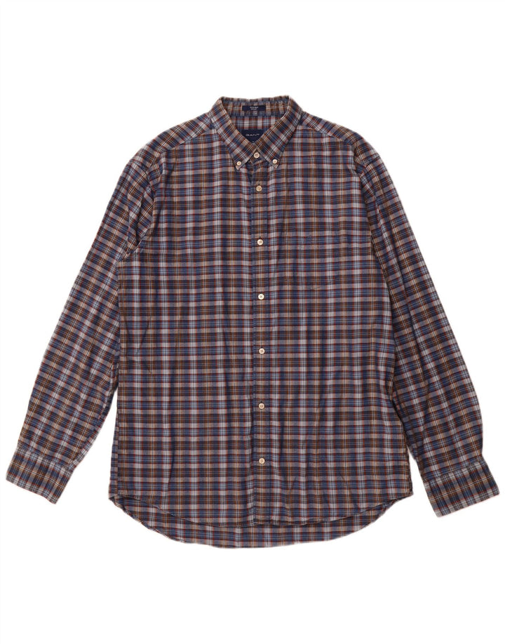 Мужская рубашка GANT стандартного кроя, размер 43/44, 17 1/2 XL, темно-синяя клетка, хлопок