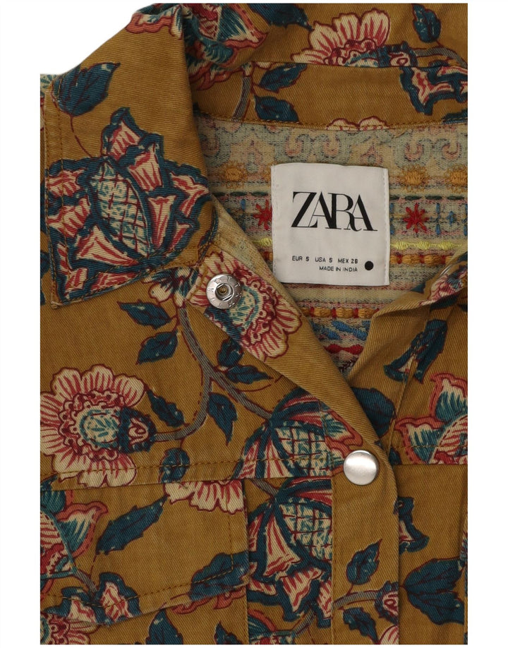 Женская рубашка оверсайз Zara UK 10, маленький цвет хаки с цветочным принтом