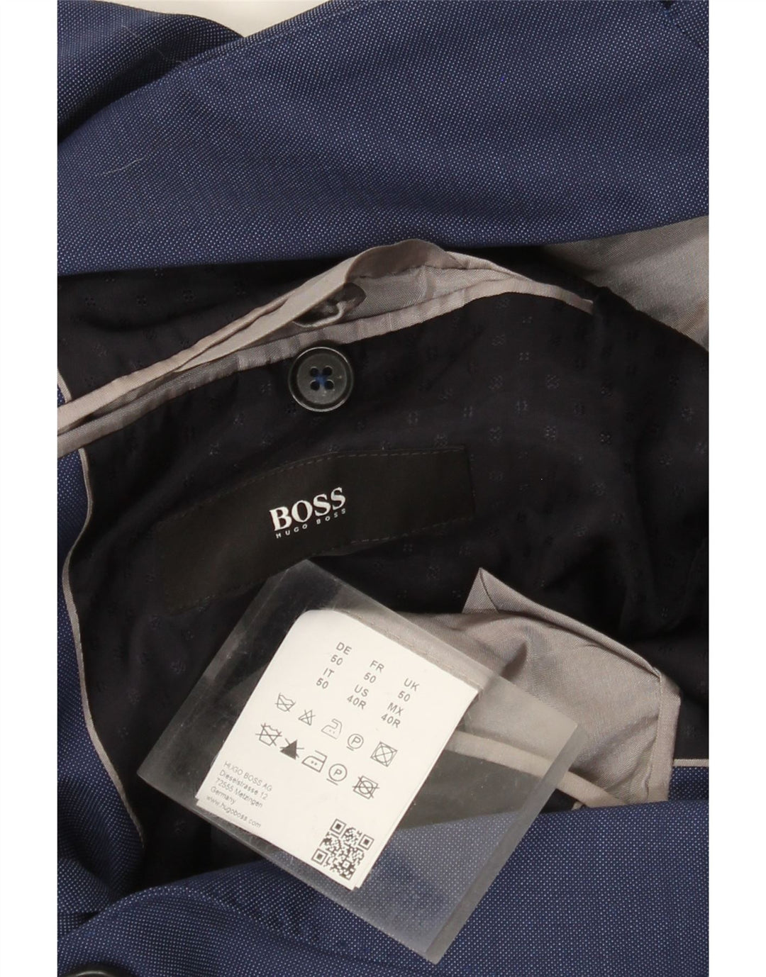 Мужской пиджак на 2 пуговицах HUGO BOSS EU 50, большой синий, шерсть