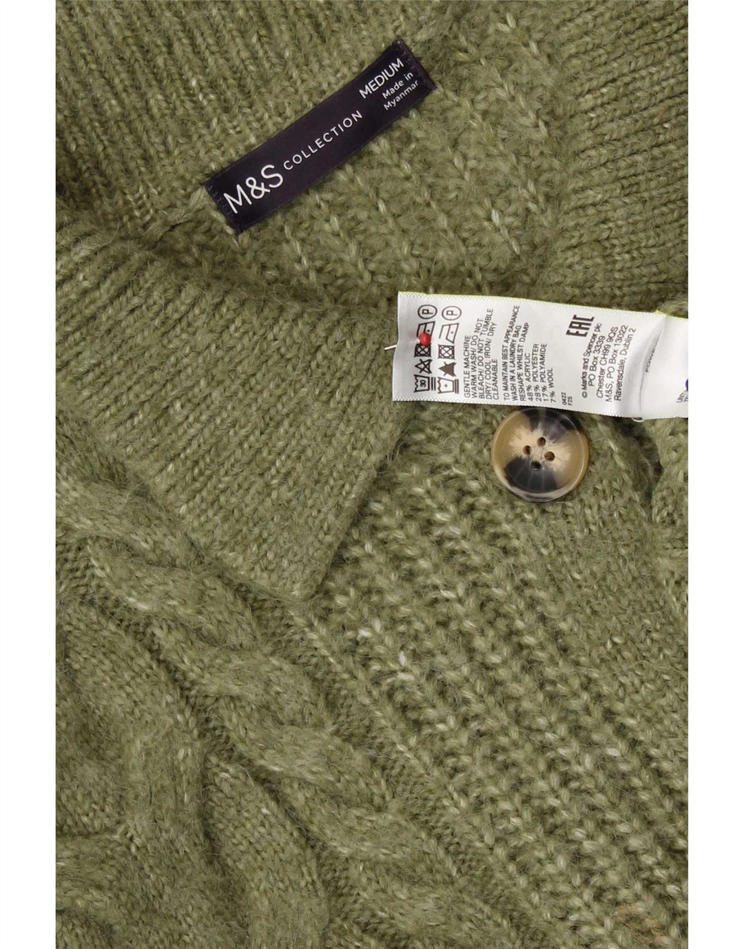 Женский укороченный кардиган Marks & Spencer UK 14, средний зеленый акрил