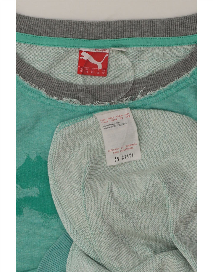 PUMA Womens Graphic Sweatshirt Jumper UK 12 Medium  Green Colourblock Vintage Puma and Second-Hand Puma from Messina Hembry 