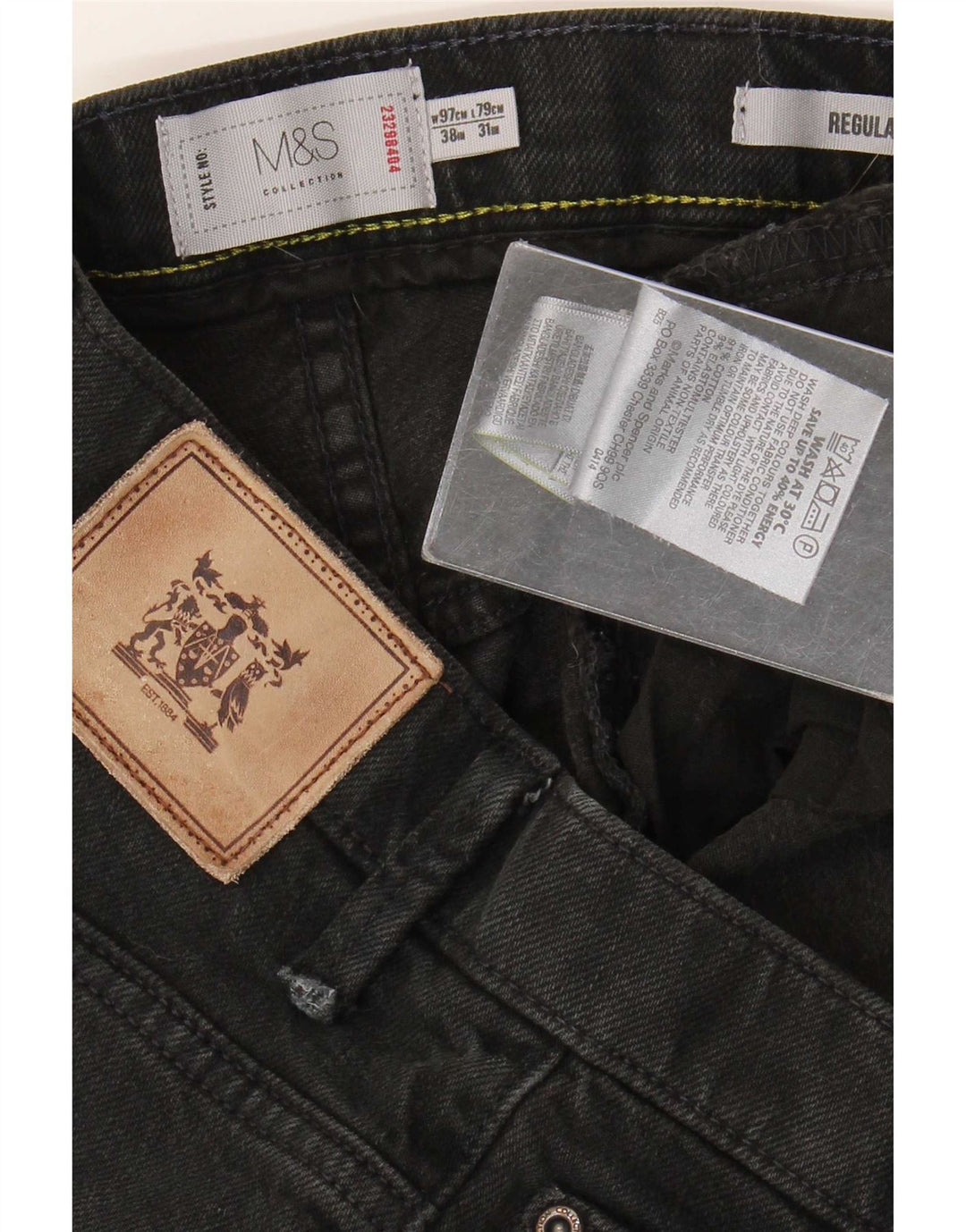 Мужские прямые джинсы Marks & Spencer W38 L31 черного цвета, хлопок