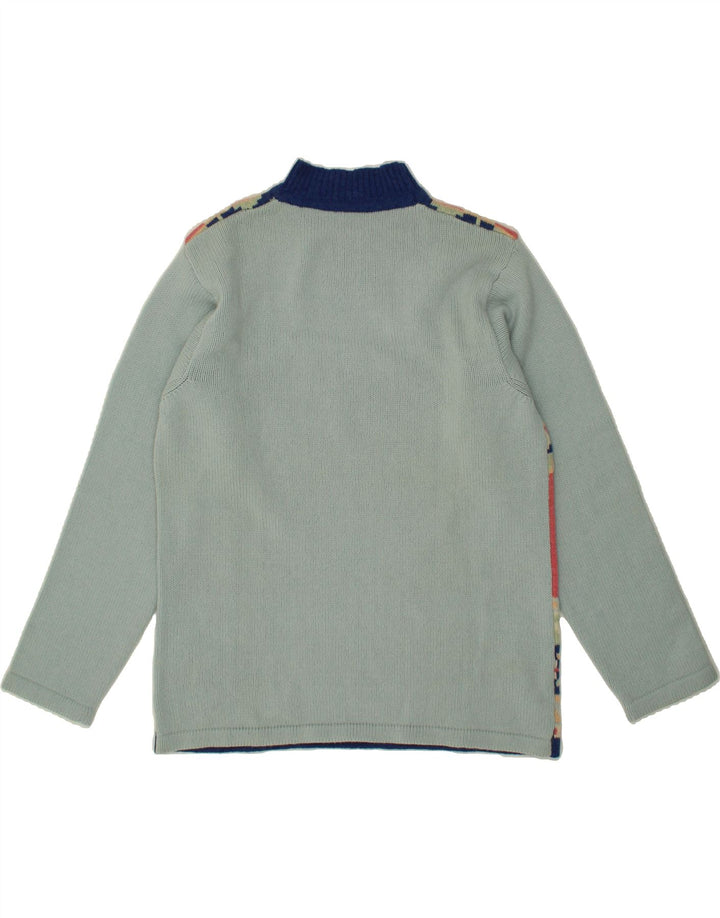 VINTAGE Womens Turtle Neck Jumper Sweater UK 14 Medium Blue Geometric Vintage Vintage and Second-Hand Vintage from Messina Hembry 