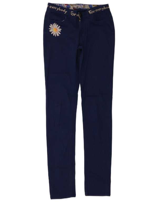 DESIGUAL Женские узкие повседневные брюки с рисунком W26 L31 Темно-синие с цветочным принтом