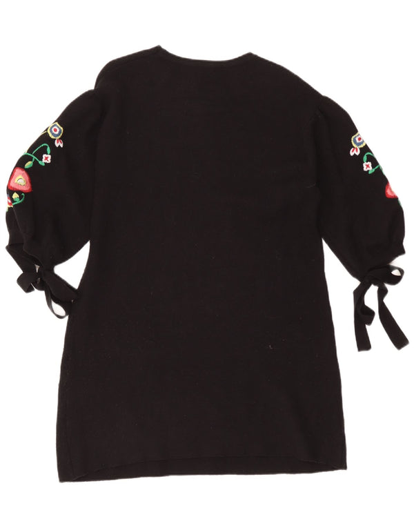 Женское платье А-силуэта с рукавом 3/4 Zara UK 14, средний черный, вискоза с цветочным принтом