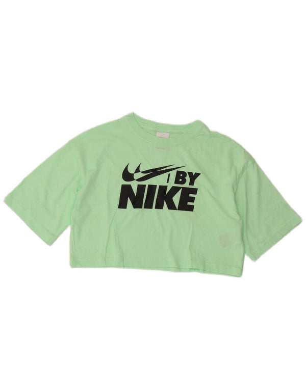 Женская укороченная футболка с графическим рисунком Nike UK 10, маленькая зеленая хлопковая футболка