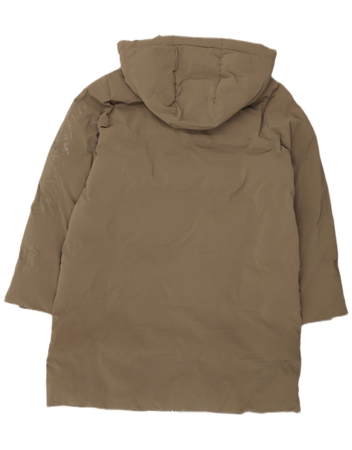 Женское стеганое пальто с капюшоном Zara UK 18 XL, полиэстер цвета хаки