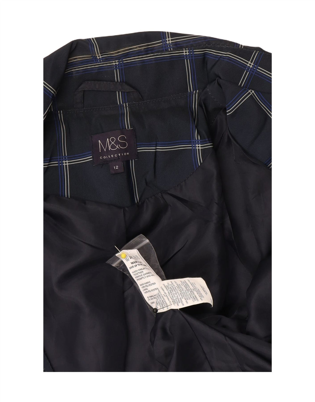 Женский тренч Marks & Spencer UK 12, средний темно-синий в клетку, полиэстер