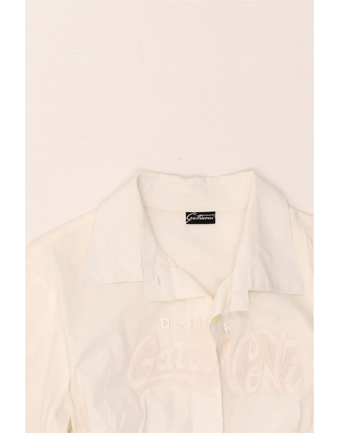 GATTINONI Womens Graphic Shirt UK 14 Medium White Vintage Gattinoni and Second-Hand Gattinoni from Messina Hembry 