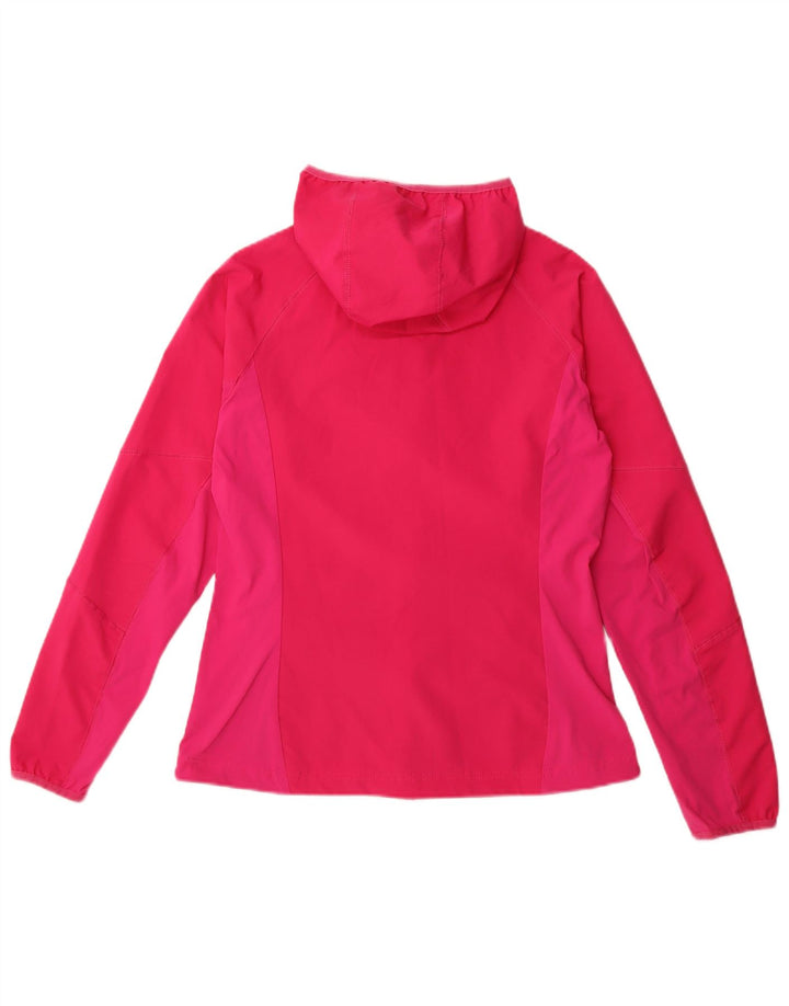 COLUMBIA Womens Hooded Rain Jacket UK 12 Medium Pink Colourblock Polyester