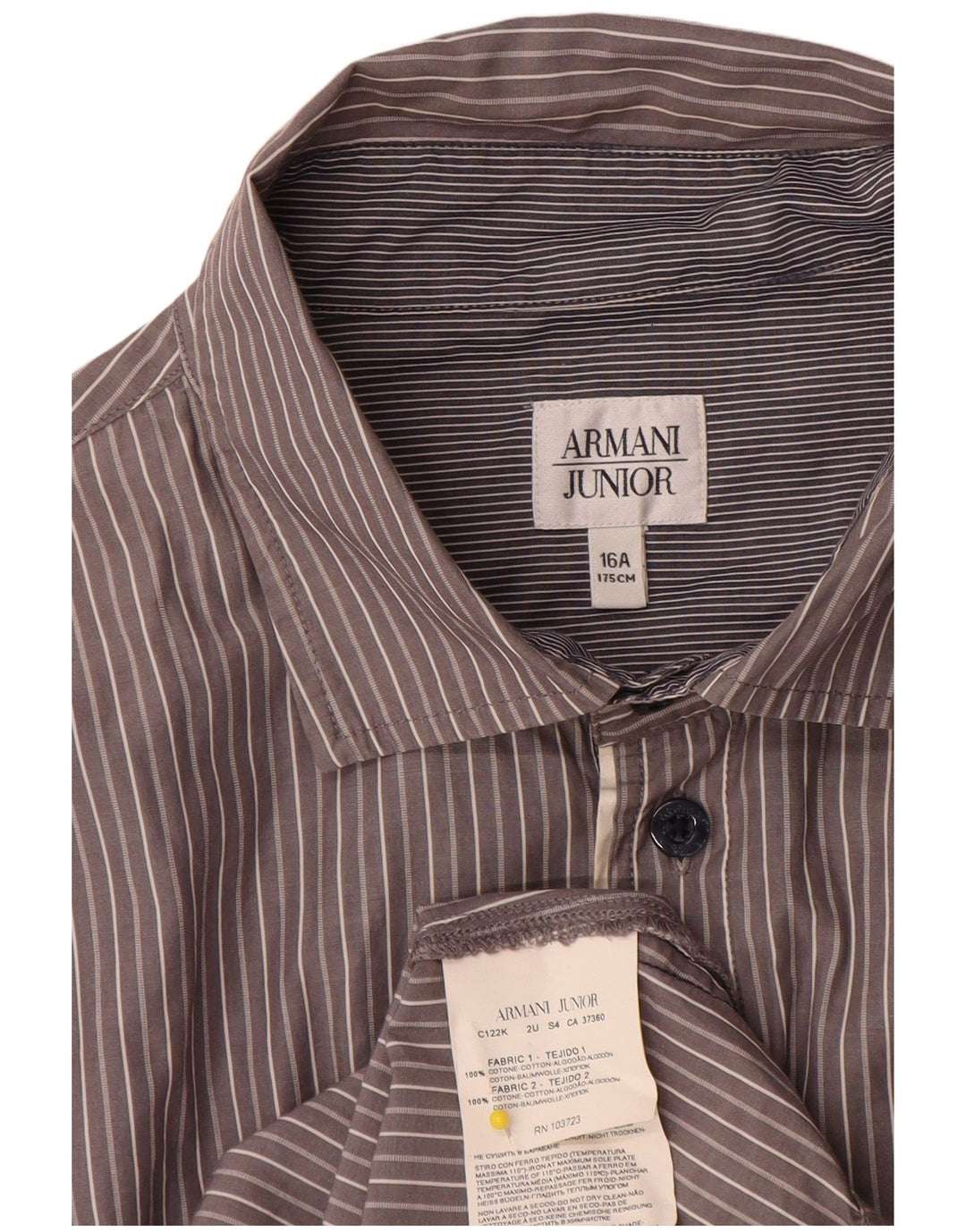 Рубашка Armani Junior для мальчиков 15-16 лет, серая, хлопковая в тонкую полоску