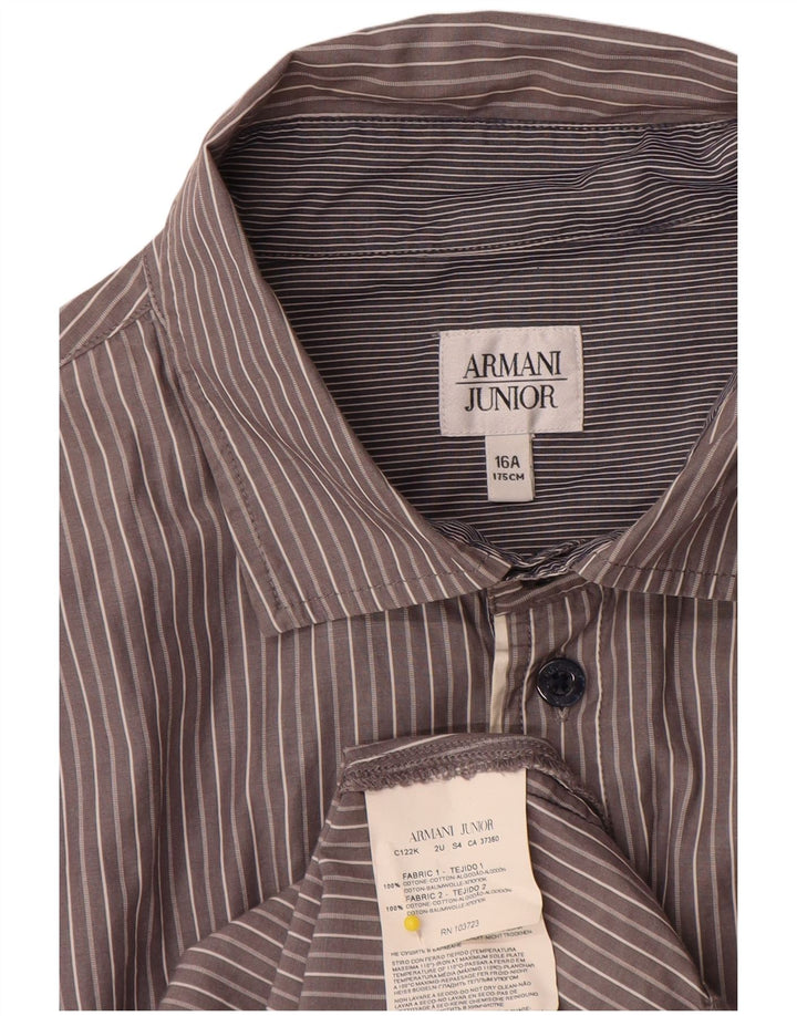 Рубашка Armani Junior для мальчиков 15-16 лет, серая, хлопковая в тонкую полоску