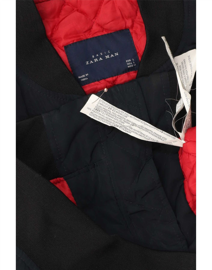 Мужская куртка-бомбер Zara UK 40, большая темно-синяя, полиэстер с цветными блоками