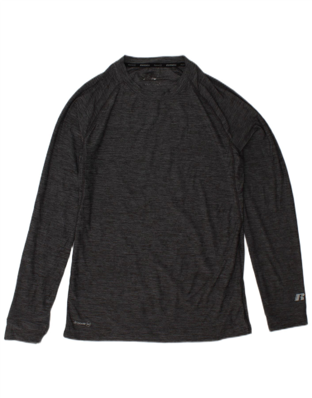Мужская футболка RUSSELL ATHLETIC Dri-Power с длинным рукавом, маленькая серая в крапинку