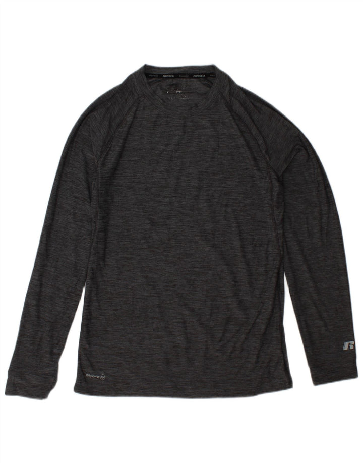 Мужская футболка RUSSELL ATHLETIC Dri-Power с длинным рукавом, маленькая серая в крапинку
